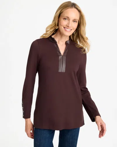 Chico's Ponte Knit Faux Leather-trim Tunic In Bitter Chocolate