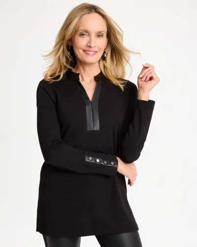 Chico's Ponte Knit Faux Leather-trim Tunic In Black