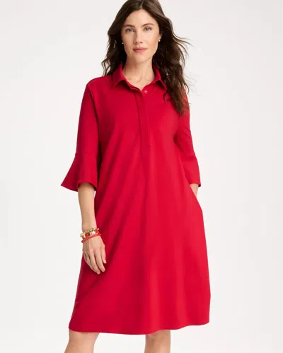Chico's Ponte Knit Flounce Sleeve Dress In Cherry Lush In Red
