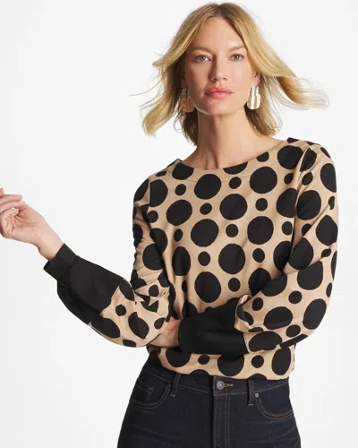 Chico's Ponte Poplin Polka-dot Top In Cattail Brown