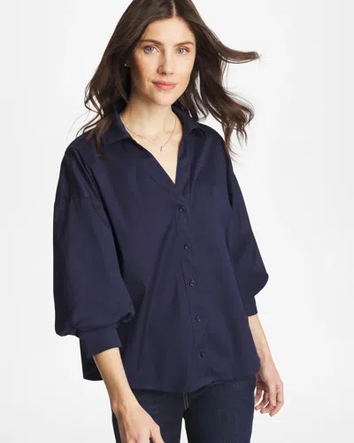 Chico's Poplin Billow Sleeve Blouse In Blue