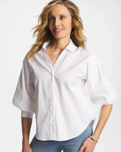 Chico's Poplin Billow Sleeve Blouse In White In Black