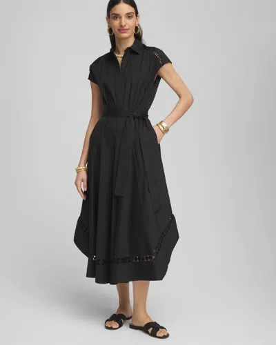 Chico's Poplin Circle Trim Maxi Shirtdress In Black
