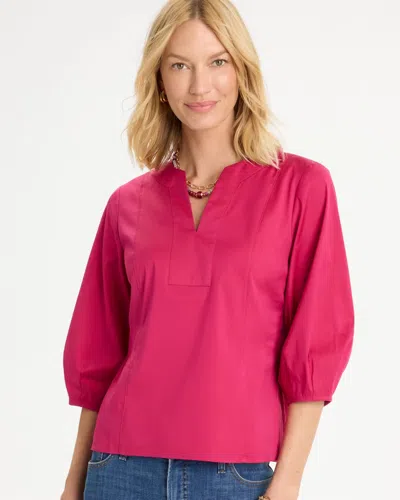 Chico's Poplin Cotton 3/4 Sleeve Popover In Raspberry In Pink