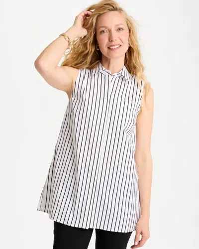 Chico's Poplin Cotton Collared Striped Tunic In Black