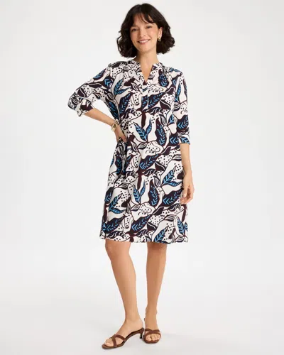 Chico's Poplin Cotton Popover Printed Dress In Blue