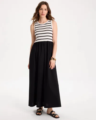 Chico's Poplin Cotton Rib Mix Dress In Black
