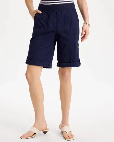 Chico's Poplin Cotton Roll-tab Shorts In Blue