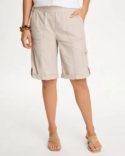Chico's Poplin Cotton Roll-tab Shorts In Taupe In Brown