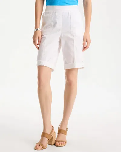 Chico's Poplin Cotton Roll-tab Shorts In White