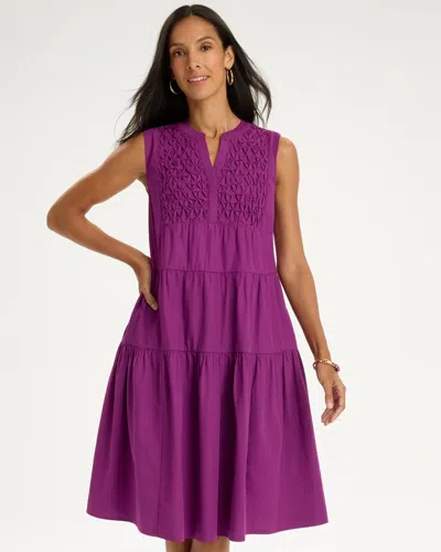 Chico's Poplin Cotton Smocked Sleeveless Dress In Deep Berry Bliss