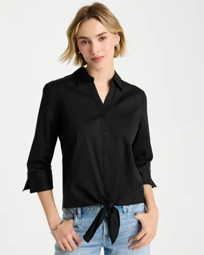 Chico's Poplin Cotton Tie-front Top In Black