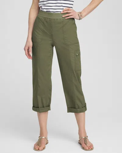 Chico's Poplin Cropped Pants In Green Size 4 |  In Secret Meadow