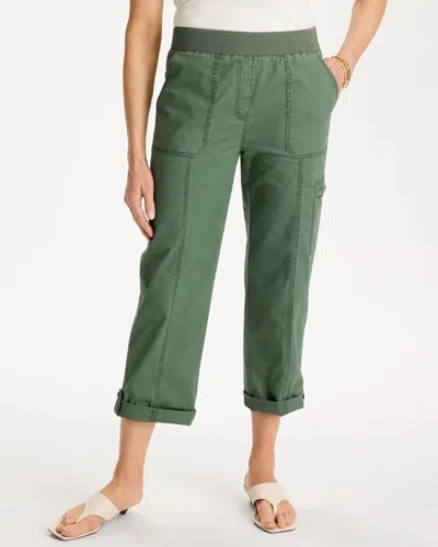Chico's Poplin Cropped Roll Tab Pants In Kelp Forest In Green