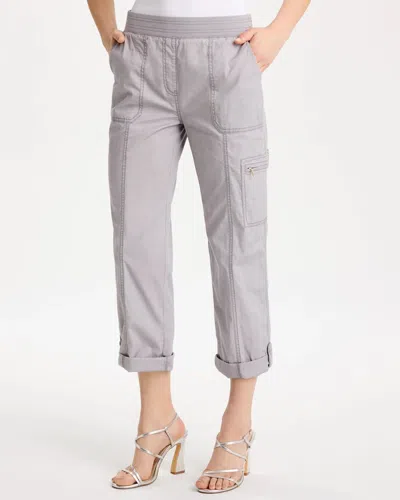 Chico's Poplin Cropped Roll Tab Pants In Titanium In Gray