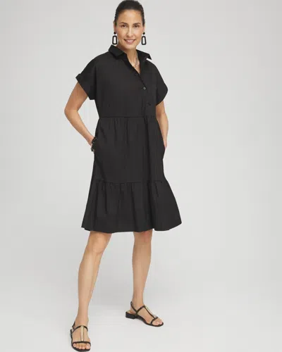 Chico's Poplin Diagonal Button Front Dress In Black Size 16/18 |