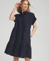 CHICO'S POPLIN DIAGONAL BUTTON FRONT DRESS IN NAVY BLUE SIZE 8 | CHICO'S