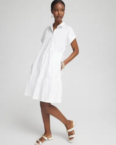 Chico's Poplin Diagonal Button Front Dress In White Size 8 |