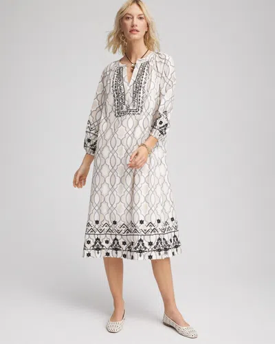 Chico's Poplin Embellished Midi Dress In White Size 16/18 |  In Ecru