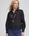 Chico's Poplin Embroidered-hem Shirt In Black Size 20/22 |  In Black