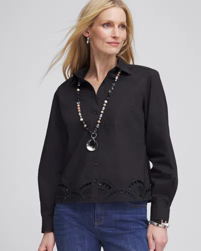 Chico's Poplin Embroidered-hem Shirt In Black Size 20/22 |