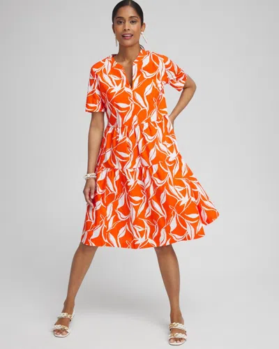 Chico's Poplin Leaf Print Dress In Valencia Orange Size 16/18 |