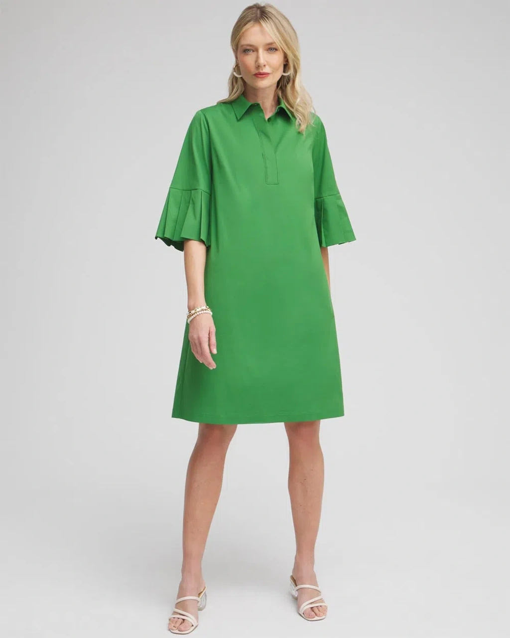 Chico's Poplin Pleat Sleeve Popover Dress In Green Size 18 | In Verdant  Green | ModeSens