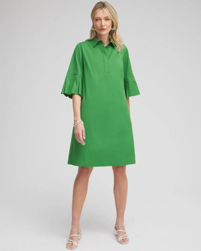 Chico's Poplin Pleat Sleeve Popover Dress In Verdant Green Size 18 |