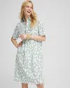 Chico's Poplin Popover Shirtdress In Alabaster/lush Green Size 8/10 |  In Alabaster/lush Green