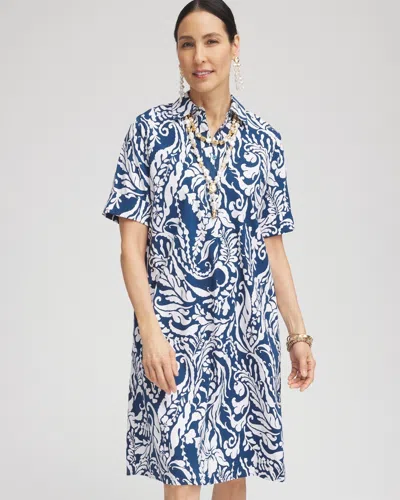 Chico's Poplin Popover Shirtdress In Blue Size 12/14 |  In Seaport Blue
