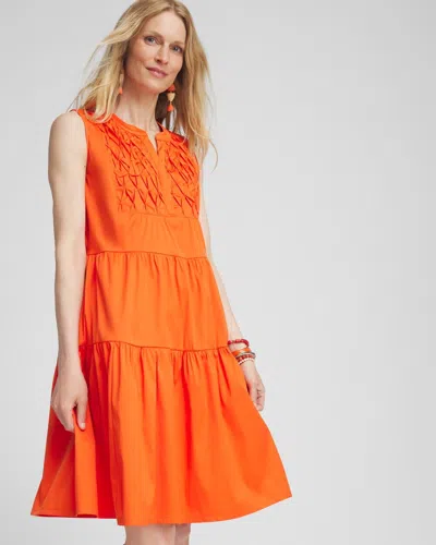 Chico's Poplin Smocked Midi Dress In Valencia Orange Size 4 |