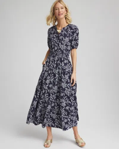 Chico's Poplin Smocked Waist Maxi Dress In Blue Size 12/14 |  In Passport Blue
