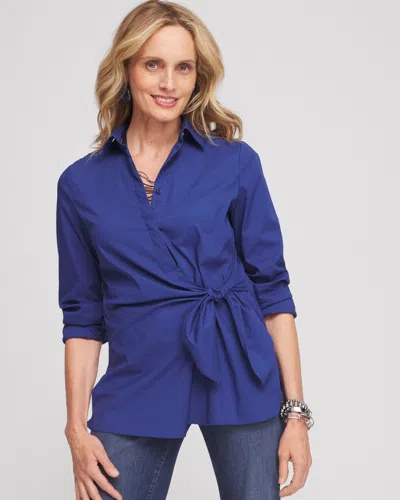 Chico's Poplin Tie Front Shirt In Dark Harbor Size 18 |