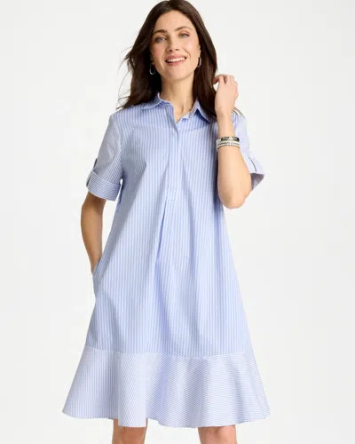 Chico's Popover Striped Tiered Poplin Dress In Blue Orchid