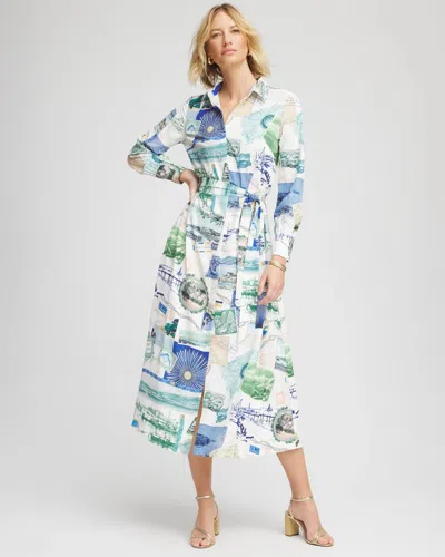 Chico's Port Call Maxi Shirtdress In White In Multi