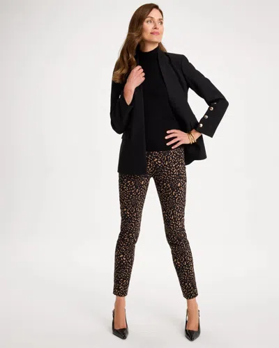 Chico's Prestige Brigitte Slim Pull-on Ankle Pants In Black In Animal Print