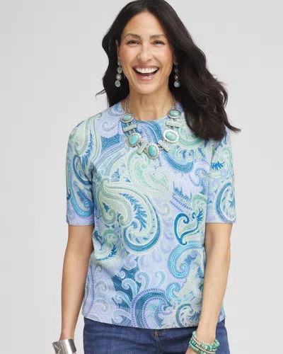 Chico's Paisley Crewneck Pullover Sweater In Blue Size 8/10 |  In Blue Pearl