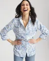 Chico's No Iron™ Paisley Print Stretch Shirt In Crystal Springs Size Medium |  In Crystal Springs