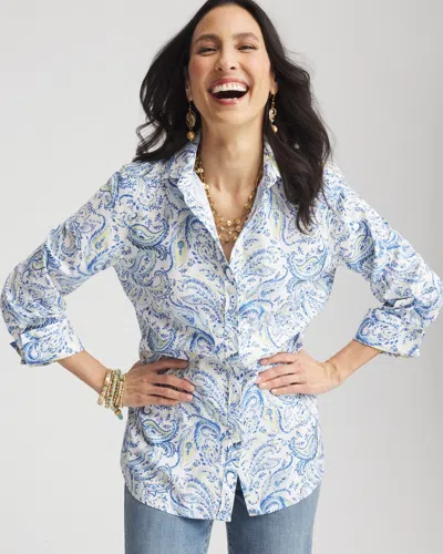 Chico's No Iron™ Paisley Print Stretch Shirt In Crystal Springs Size Medium |