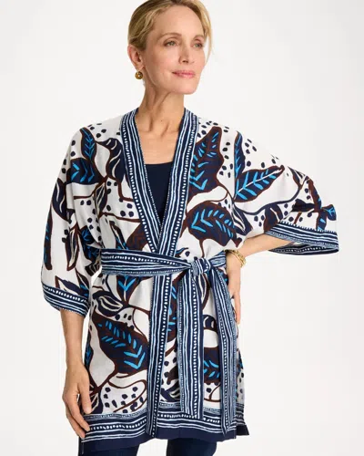 Chico's Printed Belted Kimono In White In Multi