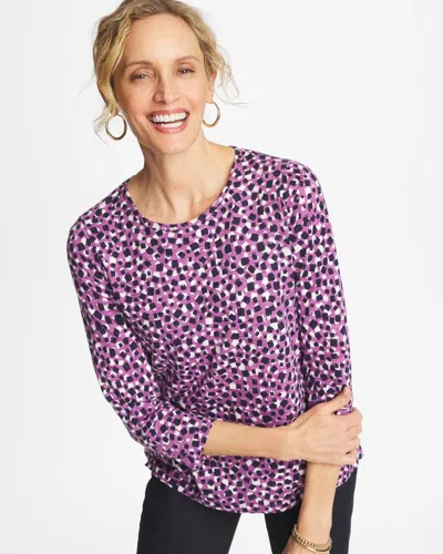Chico's Printed Button Detail Tee In Violet Shadow In Purple
