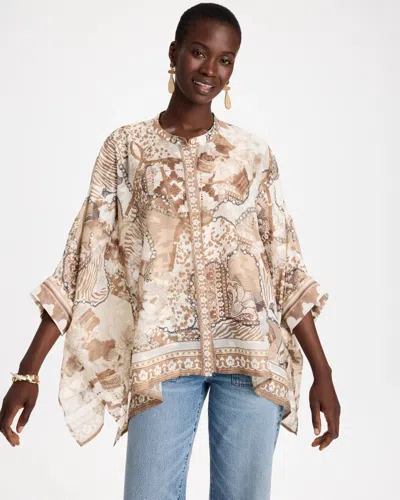 Chico's Printed Button-down Poncho In Toffee Tan