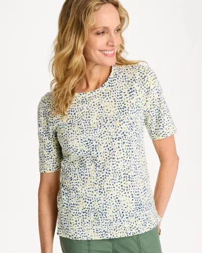 Chico's Printed Cotton Elbow-sleeve Tee In Sage Lime