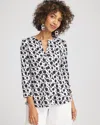 Chico's Printed Cotton Henley Shirt In Black In Black