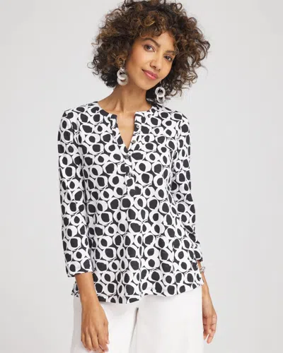 Chico's Printed Cotton Henley Shirt In Black