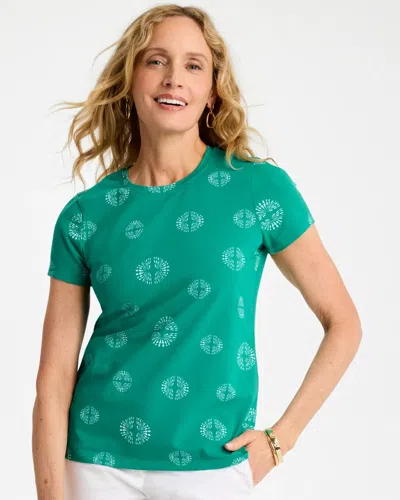 Chico's Printed Cotton Stretch Cap-sleeve Tee In Topanga Green