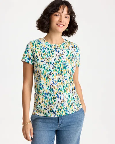 Chico's Printed Cotton Stretch Cap-sleeve Tee In White