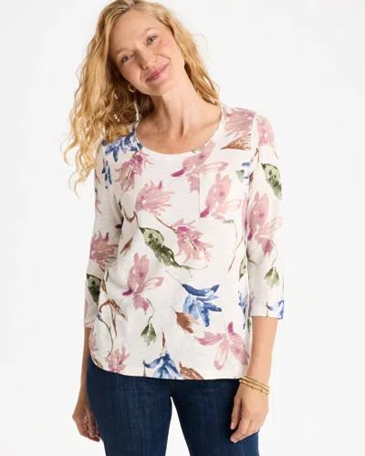 Chico's Printed Cotton Tee In Blue In Blue Muse