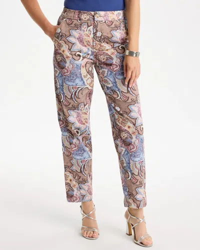 Chico's Printed Cotton Twill Barrel Pants In Mossy Grove