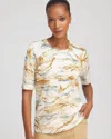 Chico's Printed Crewneck Sweater In White In Sand